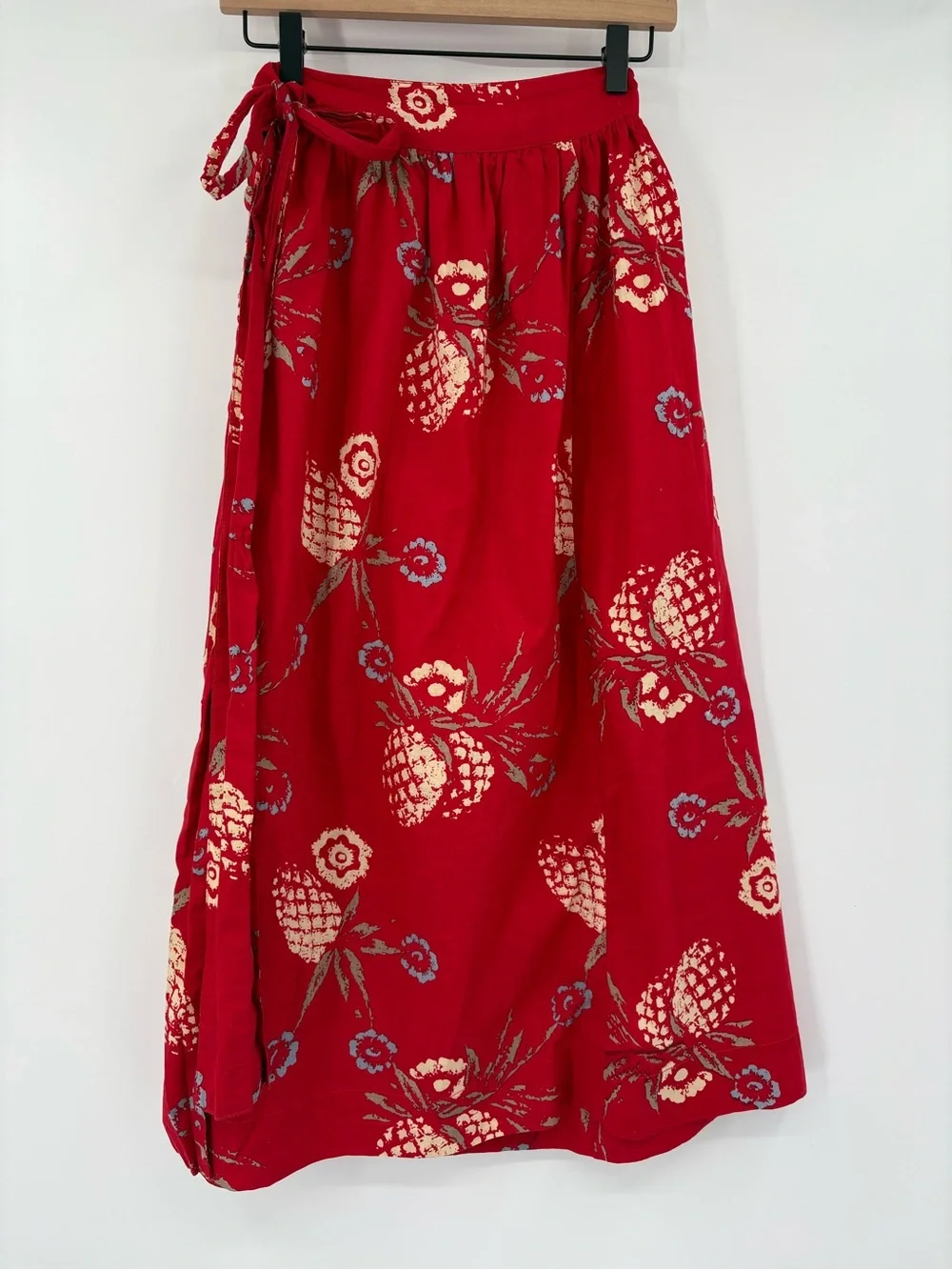 Posse Zina Pineapple Midi Wrap Skirt Red XS Limited Edition 100% Cotton Resort